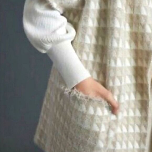 Anthropologie Two-Toned Cream Open Front Shawl Neck Collar Cardigan Sweater - Picture 2 of 15